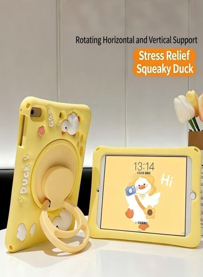 جراب مقاوم للصدمات لجهاز شاومي ريدمي باد إس إي 11 بوصة، غطاء تابلت للأطفال بتصميم بطة لطيفة، مع مقبض متعدد الاستخدامات 3 في 1 (مقبض/حامل/حامل أقلام)، حزام مجاني لحقيبة المدرسة، واقي شاشة مضاد للوهج، قلم لمس مصمم للأطفال - أصفر - Image 2